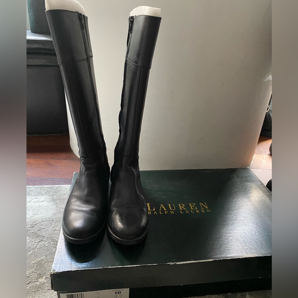 Ralph Lauren black leather calf boots.